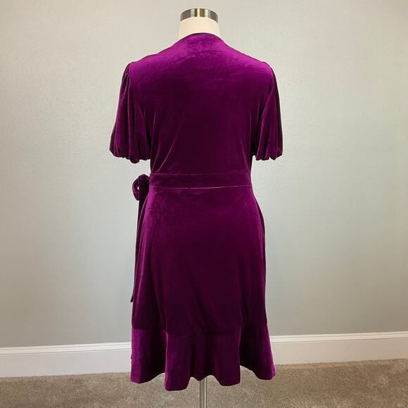 Ralph Lauren Women's Cocktail Dress Size 16 Purple Velvet Short Sleeve Faux Wrap - Picture 6 of 13